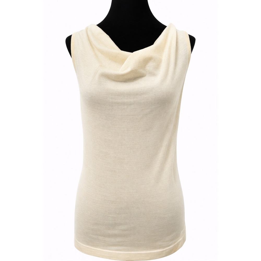 ST JOHN Womens Draped Neck Sleeveless Tank Top Blouse Medium Yellow Wool Blend